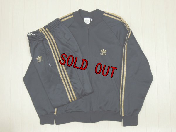 画像1: 80's adidas USA製 ジャージパンツ／黒x金／