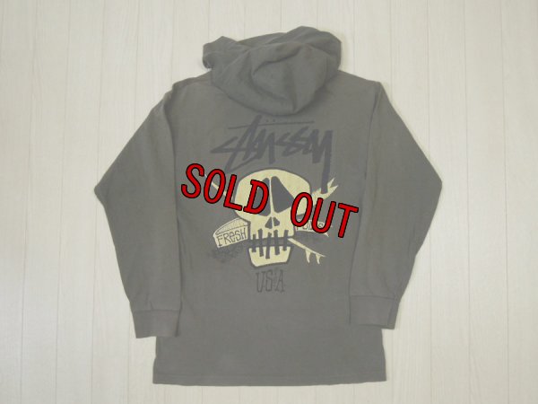 画像1: 80's stussy 長袖フードTシャツ／黒タグUSA製／S